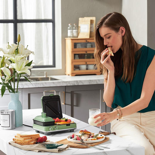 摩飞早餐多功能轻食家用三明治煎烤电饼铛面包华夫饼MR9086（绿色） 商品图2