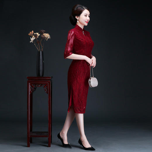 上海旗袍厂NBL-NBL19017 婚宴蕾丝改良旗袍喜婆婆高贵女儿结婚礼服丈母娘中长款秋季 商品图2