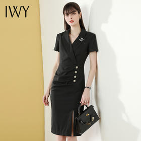 IWY/时尚女装ol气质修身显瘦短袖包臀连衣裙黑色气质
Q591