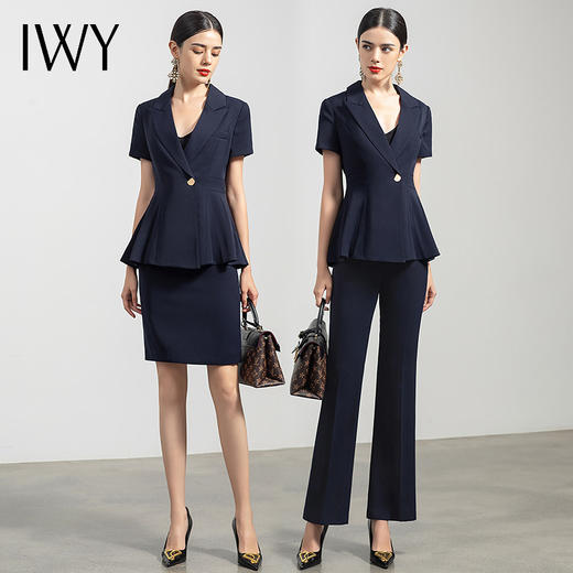 IWY/藏青短袖职业装套裙薄款西装套装女工作服面试售楼部高端正装CS552 商品图4