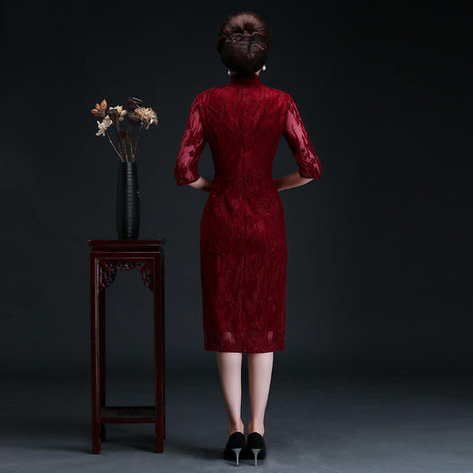 上海旗袍厂NBL-NBL19017 婚宴蕾丝改良旗袍喜婆婆高贵女儿结婚礼服丈母娘中长款秋季 商品图3
