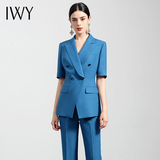 IWY/高端蓝色西装套装女职业装气质总裁西服正装修身显瘦休闲工作服OLCP11252湖蓝色 商品图0