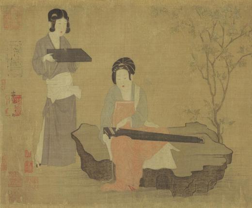 【定制书画】（唐）周昉《宫妓调琴图》（北宋仿本）绢本 手卷/镜片 馆藏书画高仿复制艺术品（付款后28天内发货） 商品图1