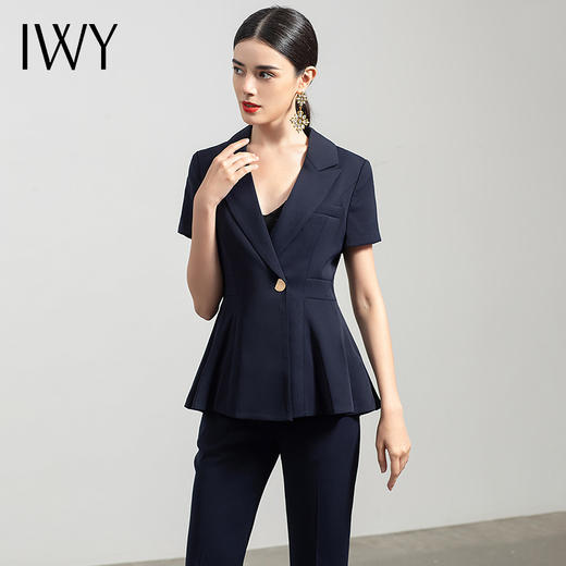 IWY/一粒扣短袖西装套装阔腿裤薄款职业正装时尚气质高端工作服OLCP552 商品图0
