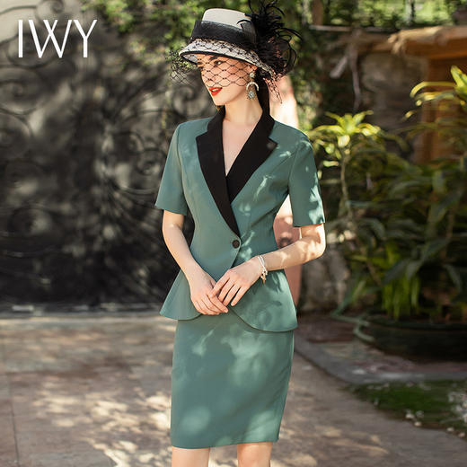 IWY/绿色高端职业套裙收腰显瘦西装短袖女薄款OL时尚气质经理工作服C1305+S1249 商品图3