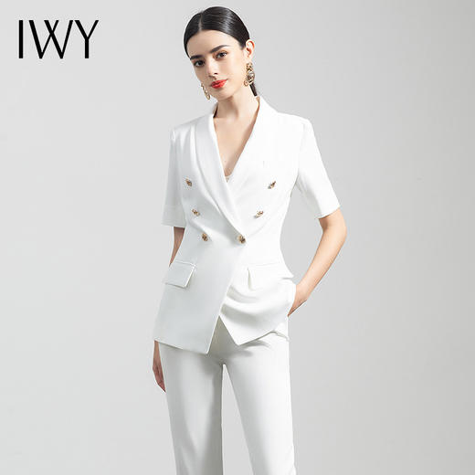 IWY/白色短袖西装套装女薄款气质高端职业装总裁正装休闲工作服OLC1247+P1246-- 商品图1