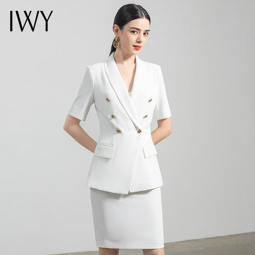 IWY/白色短袖职业装女套裙时尚名媛气质女神范小西装正装C1247+S1246-- 商品图0