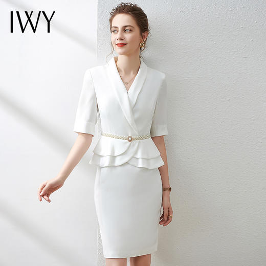 IWY/白色商务职场气质女装西装连衣裙工作服职业装荷叶边
Q589 商品图1