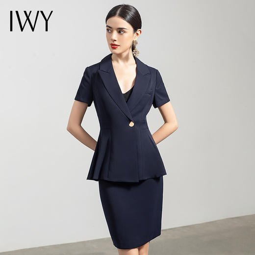 IWY/藏青短袖职业装套裙薄款西装套装女工作服面试售楼部高端正装CS552 商品图1