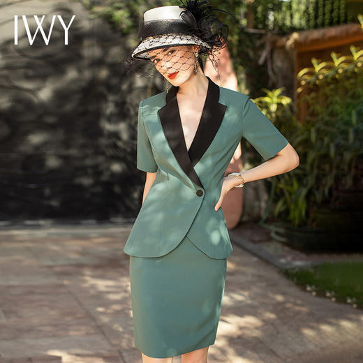 IWY/绿色高端职业套裙收腰显瘦西装短袖女薄款OL时尚气质经理工作服C1305+S1249 商品图1