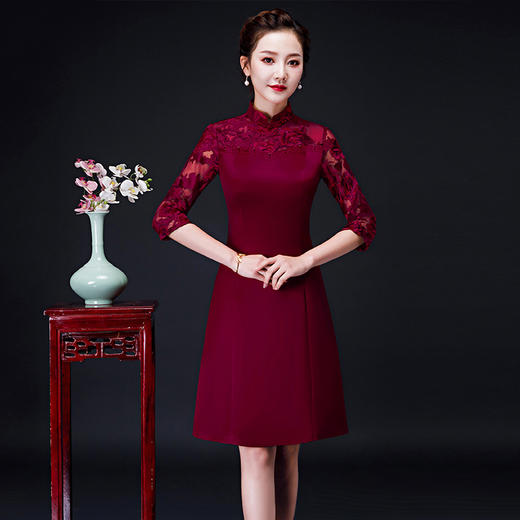 上海旗袍厂NBL-NBL541 新款婚礼妈妈装改良旗袍裙连衣裙喜婆婆婚宴装结婚礼服高贵款 商品图0