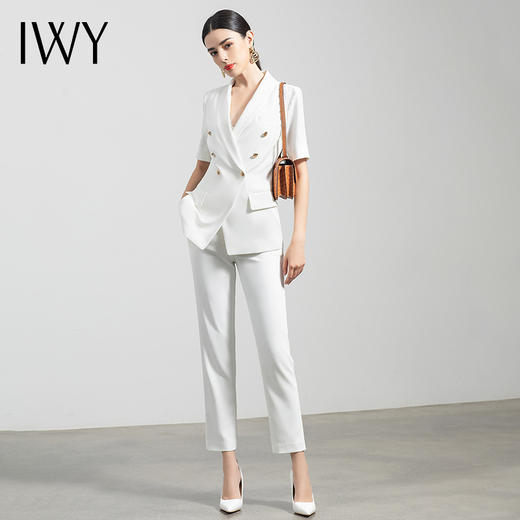 IWY/白色短袖西装套装女薄款气质高端职业装总裁正装休闲工作服OLC1247+P1246-- 商品图2