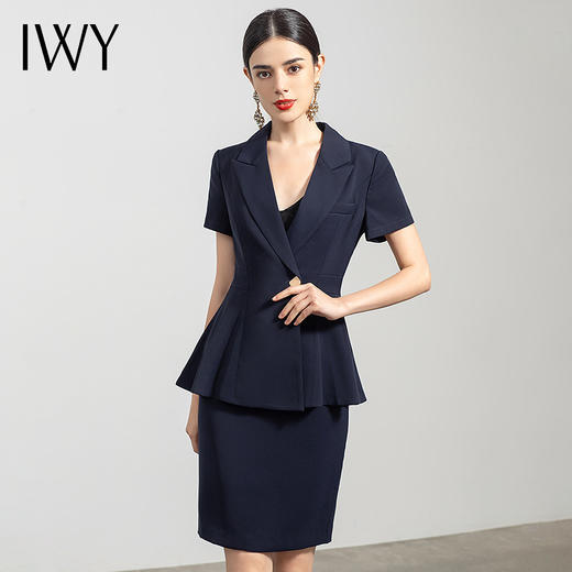 IWY/藏青短袖职业装套裙薄款西装套装女工作服面试售楼部高端正装CS552 商品图0