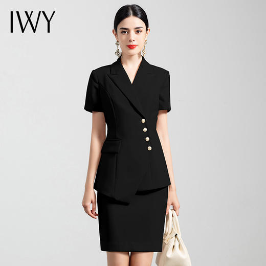 IWY/高端黑色短袖西装套裙女薄款总裁职业装气质时尚西服正装工作服cs10409B 商品图1