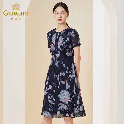 乔万尼夏季新款真丝连衣裙法式优雅气质收腰长裙EI2E767 商品图1