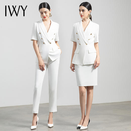 IWY/白色短袖西装套装女薄款气质高端职业装总裁正装休闲工作服OLC1247+P1246-- 商品图4
