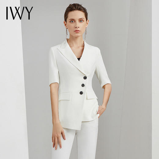 IWY/短袖职业装薄款气质女神范干练白色修身小西装套装高端时尚工装OL
C11250+P11250 商品图1
