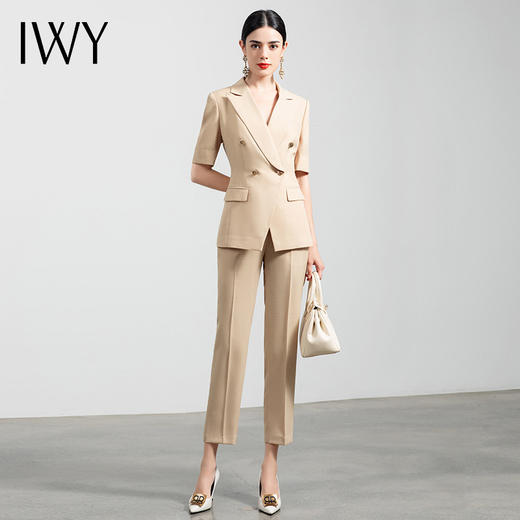 IWY/时尚短袖西装套装高端职业装气质女神范通勤商务工作服套裤OLCP11252卡其 商品图2