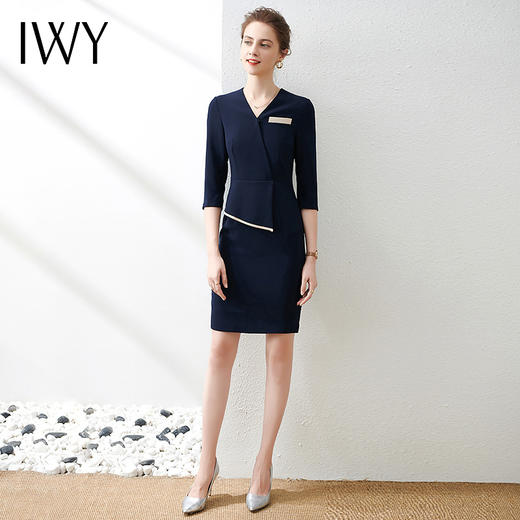 IWY/气质藏青色西装连衣裙七分袖职业装收腰干练商务女装OL
Q528- 商品图2