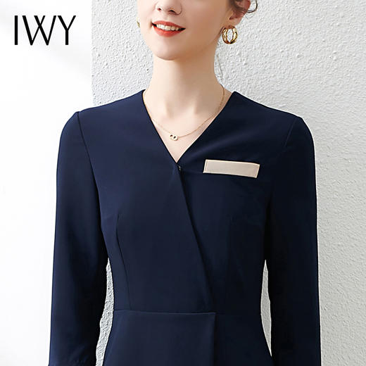 IWY/气质藏青色西装连衣裙七分袖职业装收腰干练商务女装OL
Q528- 商品图4