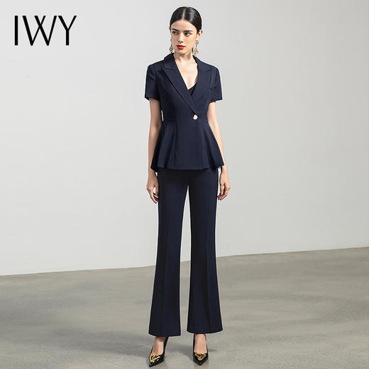 IWY/一粒扣短袖西装套装阔腿裤薄款职业正装时尚气质高端工作服OLCP552 商品图2