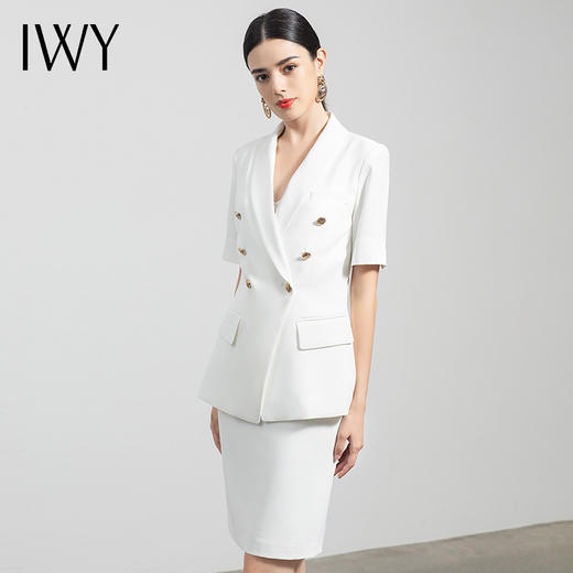 IWY/白色短袖职业装女套裙时尚名媛气质女神范小西装正装C1247+S1246-- 商品图1
