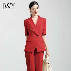 IWY/高端气质时尚短袖西装套裤女红色职业装修身总裁西服正装套装CP11252红