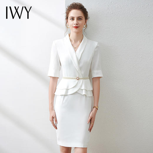 IWY/白色商务职场气质女装西装连衣裙工作服职业装荷叶边
Q589 商品图0