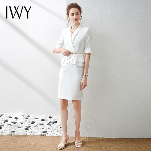 IWY/白色商务职场气质女装西装连衣裙工作服职业装荷叶边
Q589 商品图2