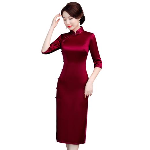 上海旗袍厂NBL-NBL450 高贵酒红色旗袍婚宴装 商品图4