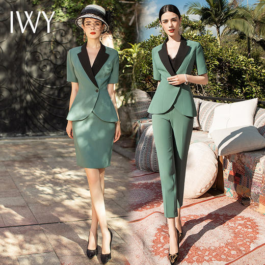 IWY/直播福利款 新品绿色短袖西装裤子半裙套装CP1305 商品图4