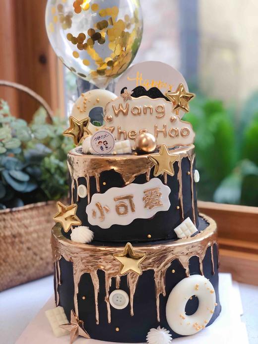 双层男宝宝黑白金奶油蛋糕 下单前请仔细阅读商品详情 商品图1