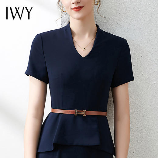 IWY/藏蓝色荷叶边连衣裙优雅名媛小香风气质经典时尚包臀OL职业
Q390 商品图4