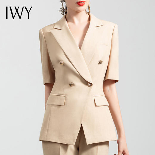 IWY/时尚短袖西装套装高端职业装气质女神范通勤商务工作服套裤OLCP11252卡其 商品图4