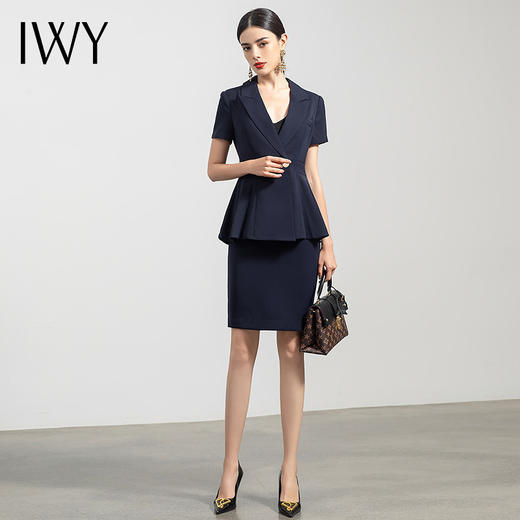 IWY/藏青短袖职业装套裙薄款西装套装女工作服面试售楼部高端正装CS552 商品图2