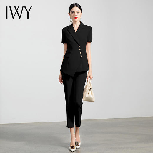 IWY/时尚短袖职业正装女OL气质高端西服套装修身显瘦黑色总裁商务套裤
CP10409B 商品图2