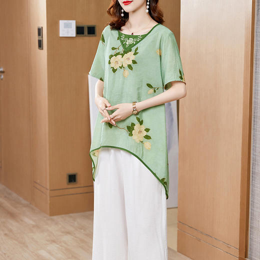 AHM  ktt5802复古印花大码阔腿裤棉麻套装【优】 商品图1