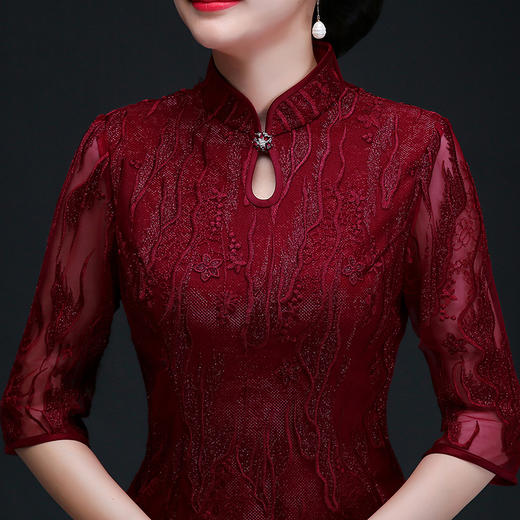 上海旗袍厂NBL-NBL19017 婚宴蕾丝改良旗袍喜婆婆高贵女儿结婚礼服丈母娘中长款秋季 商品图1