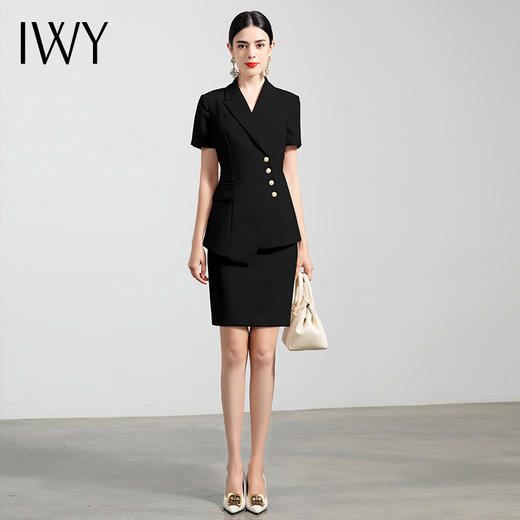 IWY/高端黑色短袖西装套裙女薄款总裁职业装气质时尚西服正装工作服cs10409B 商品图2