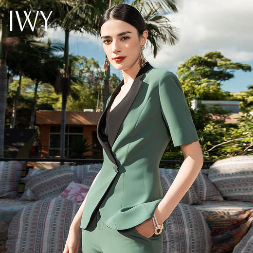 IWY/直播福利款 新品绿色短袖西装裤子半裙套装CP1305 商品图1