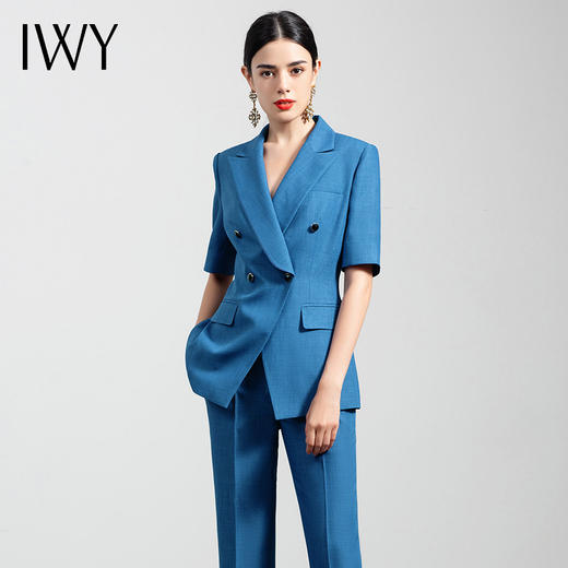 IWY/高端蓝色西装套装女职业装气质总裁西服正装修身显瘦休闲工作服OLCP11252湖蓝色 商品图1