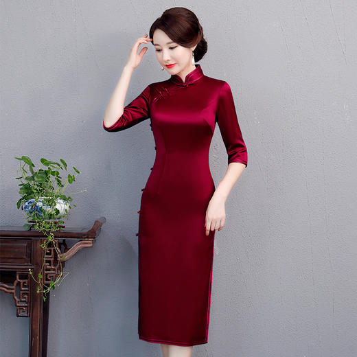 上海旗袍厂NBL-NBL450 高贵酒红色旗袍婚宴装 商品图0