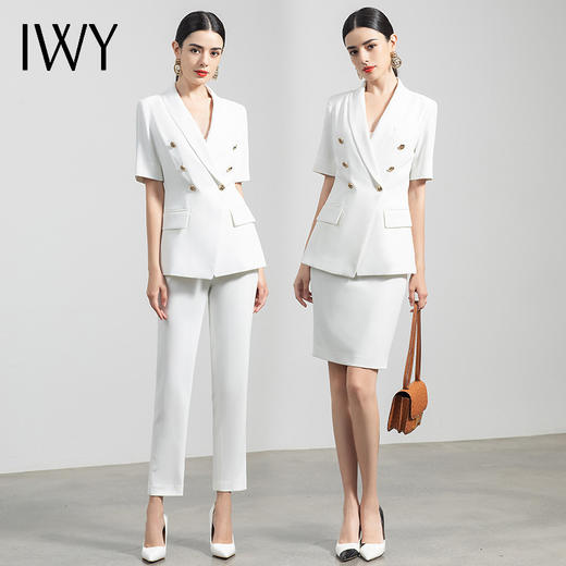 IWY/白色短袖职业装女套裙时尚名媛气质女神范小西装正装C1247+S1246-- 商品图4