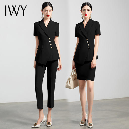 IWY/高端黑色短袖西装套裙女薄款总裁职业装气质时尚西服正装工作服cs10409B 商品图4