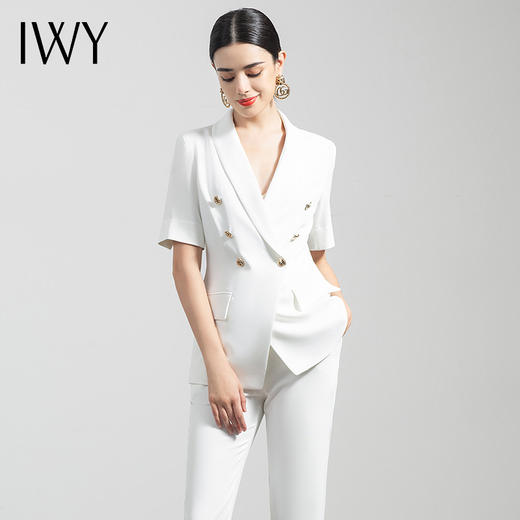 IWY/白色短袖西装套装女薄款气质高端职业装总裁正装休闲工作服OLC1247+P1246-- 商品图0