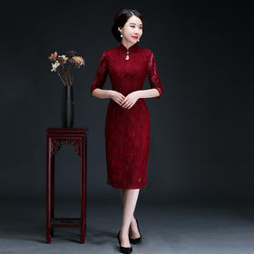 上海旗袍厂NBL-NBL19017 婚宴蕾丝改良旗袍喜婆婆高贵女儿结婚礼服丈母娘中长款秋季