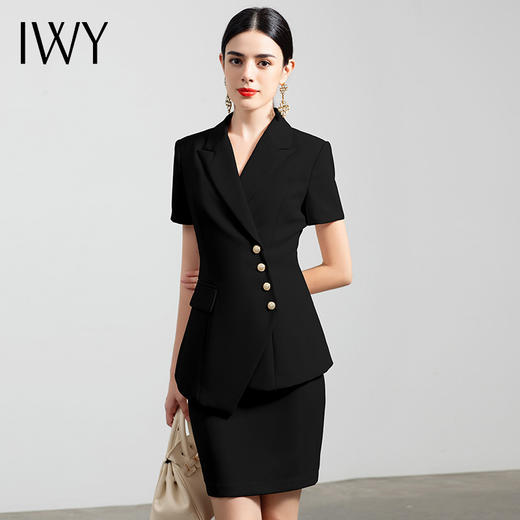 IWY/高端黑色短袖西装套裙女薄款总裁职业装气质时尚西服正装工作服cs10409B 商品图0