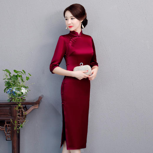 上海旗袍厂NBL-NBL450 高贵酒红色旗袍婚宴装 商品图1