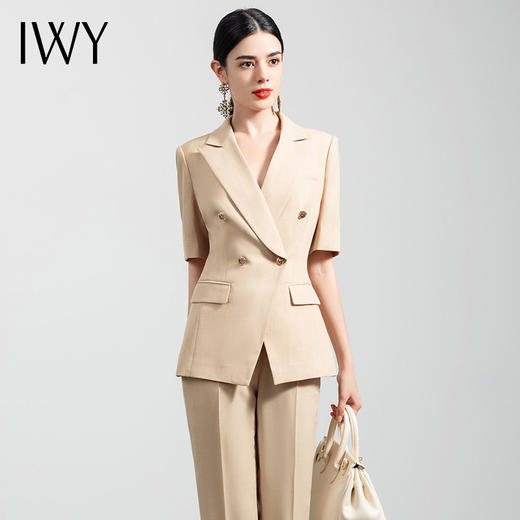 IWY/时尚短袖西装套装高端职业装气质女神范通勤商务工作服套裤OLCP11252卡其 商品图0