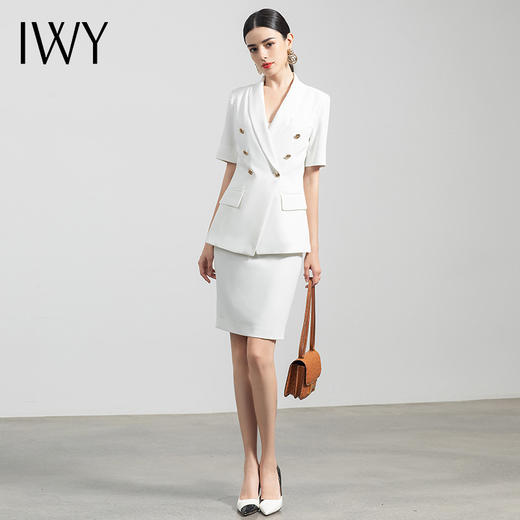 IWY/白色短袖职业装女套裙时尚名媛气质女神范小西装正装C1247+S1246-- 商品图2